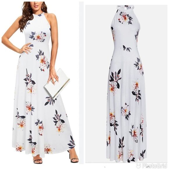 Summer Maxi Hawaiian Beach Halter Neck Formal Long Fall Wedding Guest Dresses - Picture 1 of 13